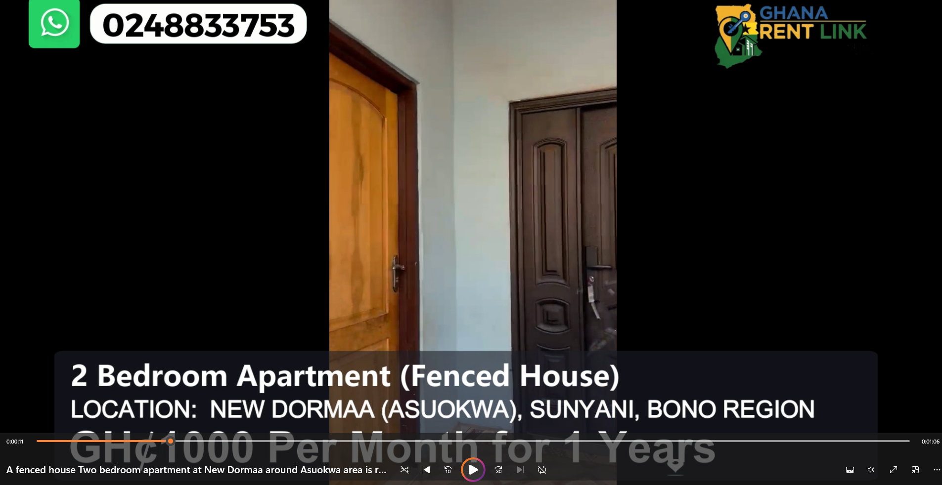 Fenced 2-Bedroom Apartment for Rent in New Dormaa