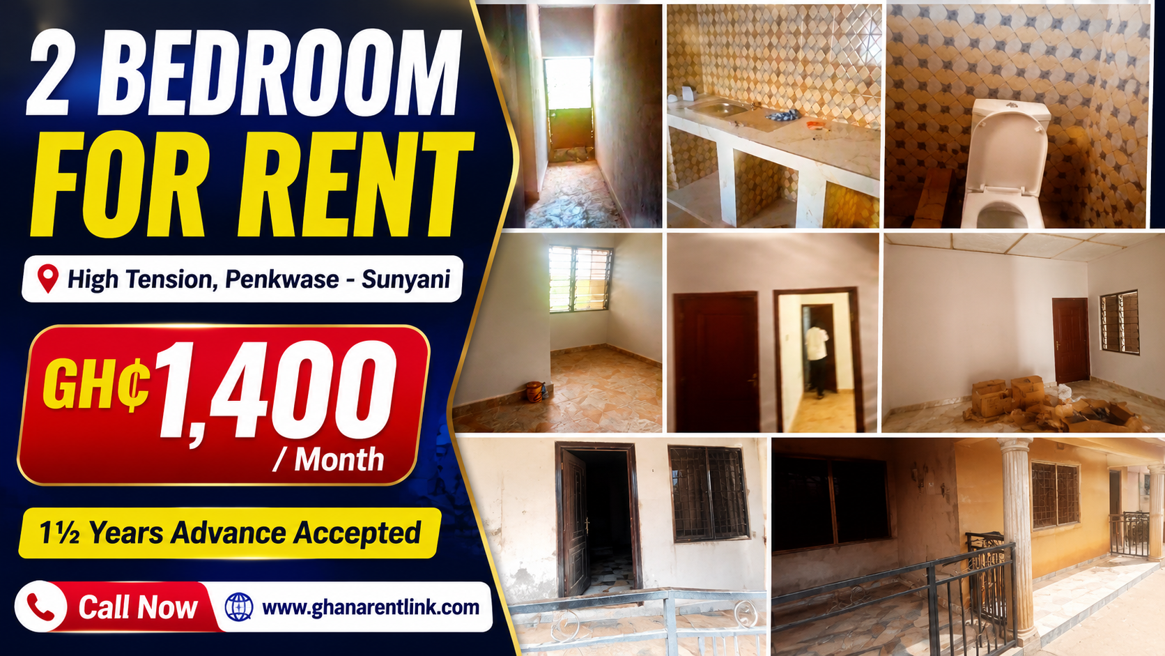 Two-Bedroom Apartment for Rent at High Tension, Penkwase – Sunyani