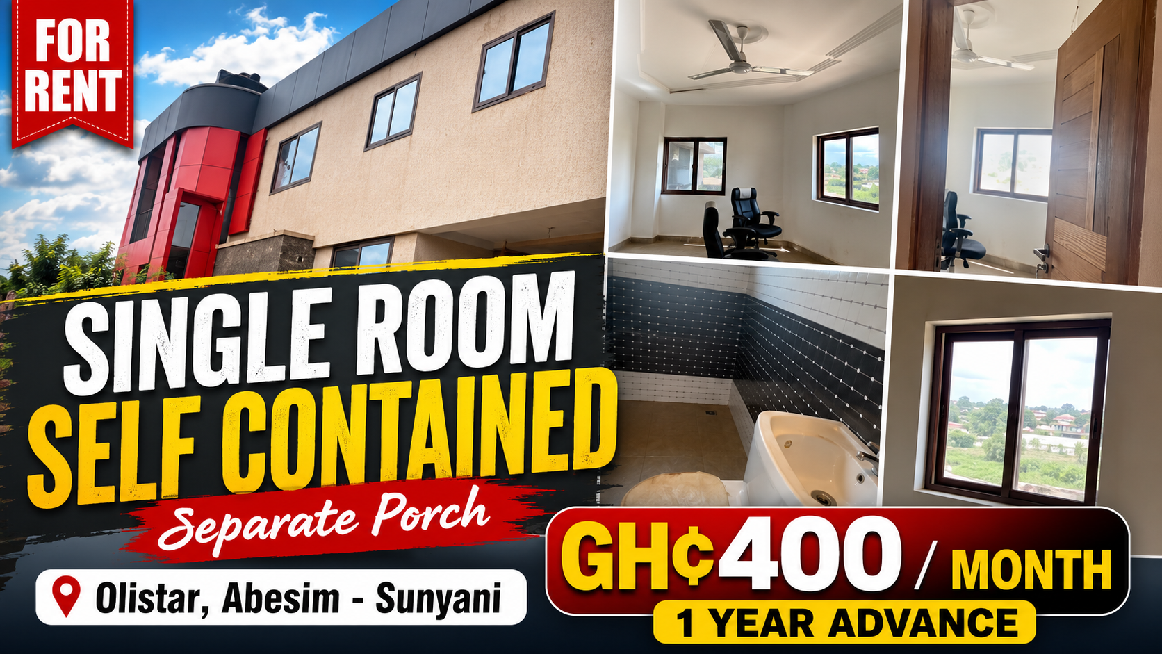 Single Room Self-Contained with Porch for Rent at Olistar, Abesim