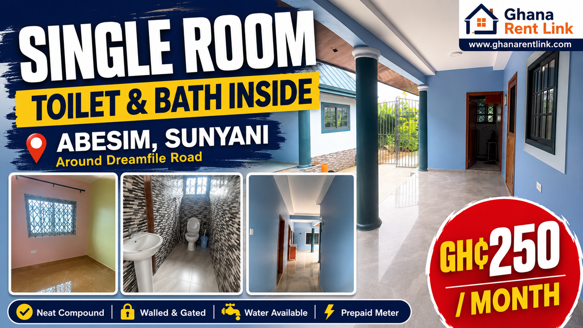Single Room with Private Toilet and Bathroom for Rent at Abesim, Sunyani