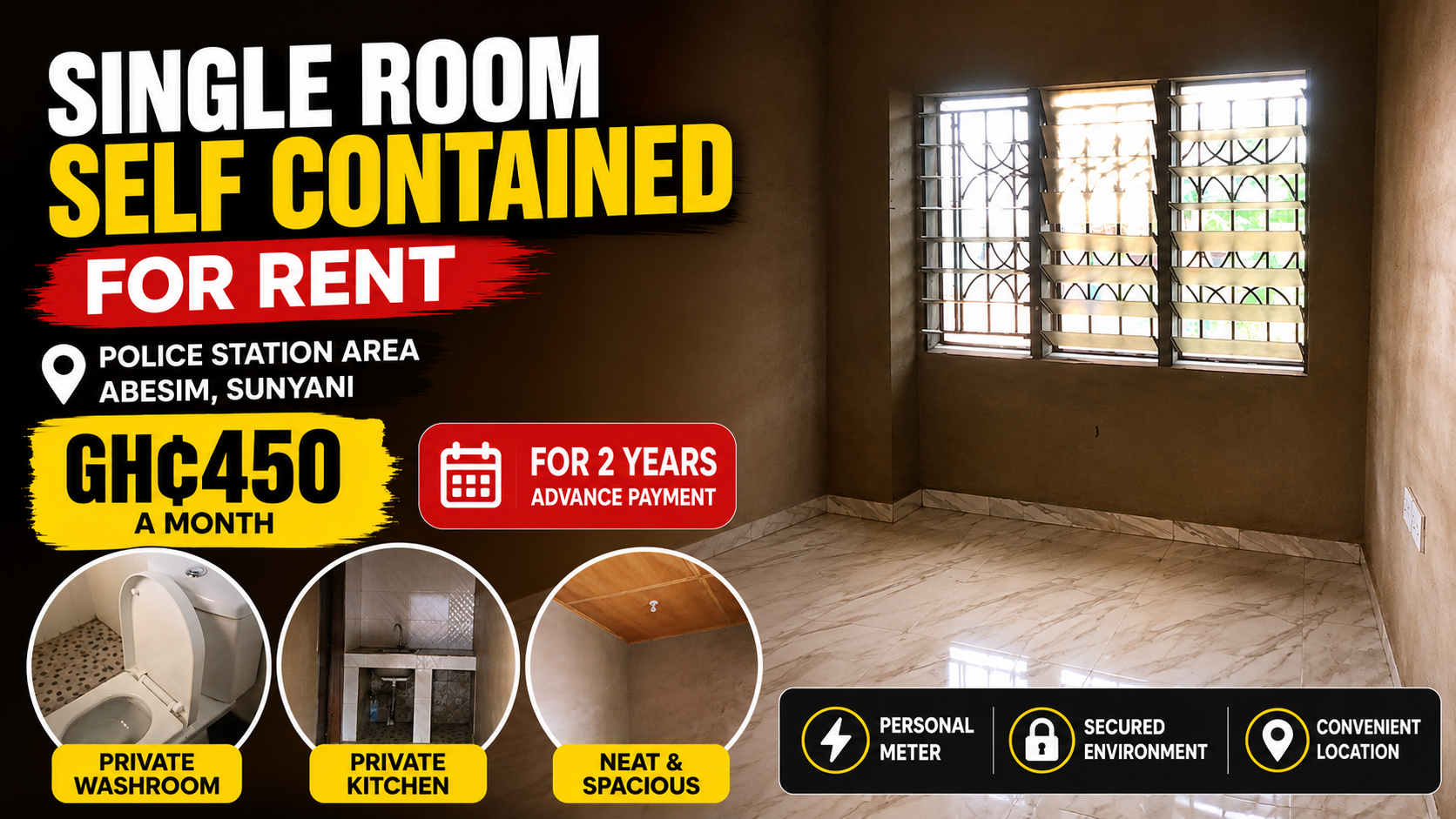 Single Room Self-Contained for Rent at Abesim, Sunyani