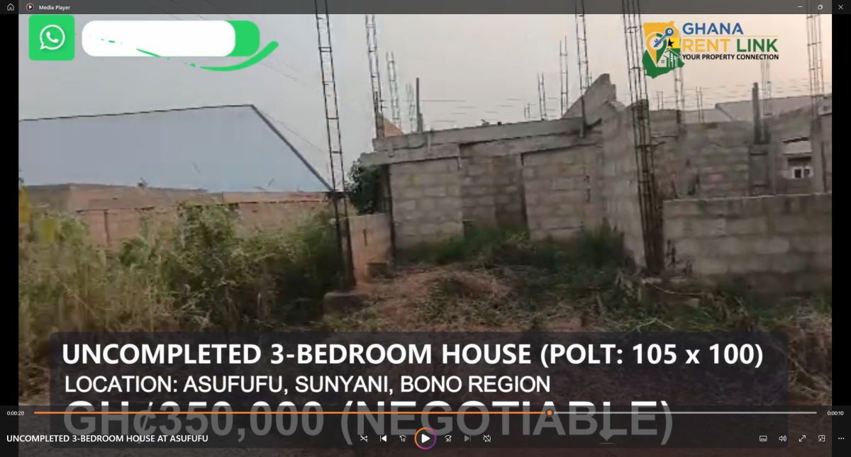 105 × 100 Plot with Uncompleted 3-Bedroom House for Sale