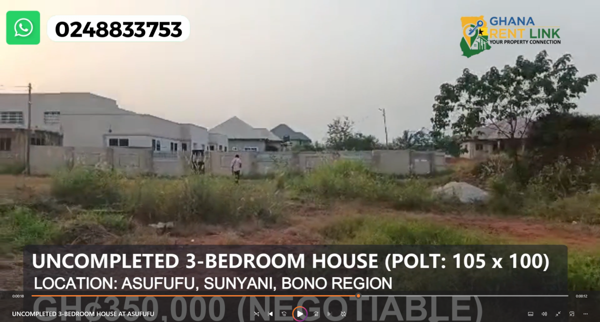105 × 100 Plot with Uncompleted 3-Bedroom House for Sale