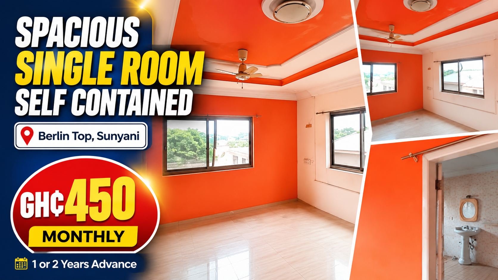 Spacious Fenced Single Room Self-Contained for Rent at Berlin Top, Sunyani