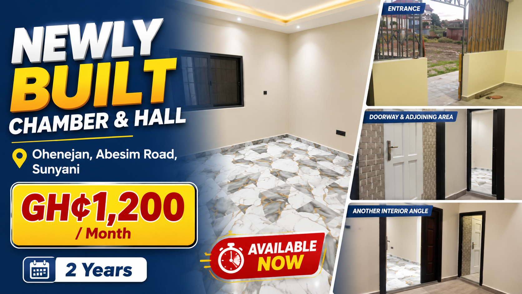 Newly Built Chamber and Hall for Rent at Ohenejan, Sunyani